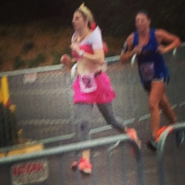 Blurry action shot of the finish line approach.